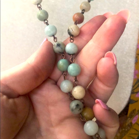 FINAL SALE PRICE FIRM 
Natural Amazonite Beads & Gold Boho Necklace - Picture 4 of 7